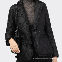 Women recycled tailored blazer jacket Rpet slim fit Padded jacket with elegant ruffle Hip length short fashion look outdoor wear